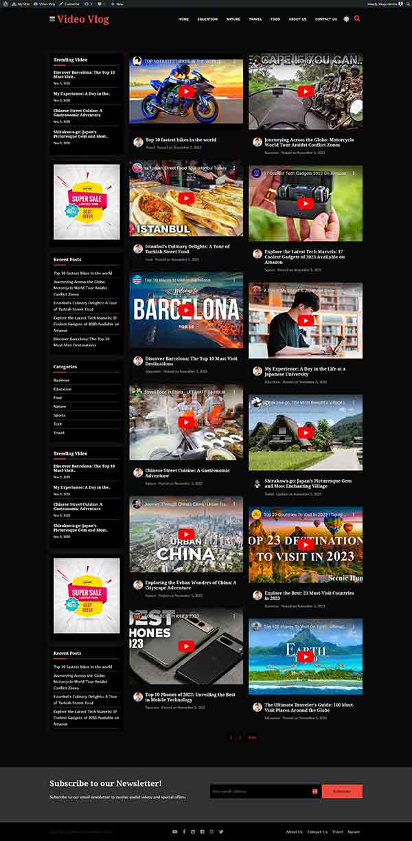Video Vlog Dark Version WordPress theme