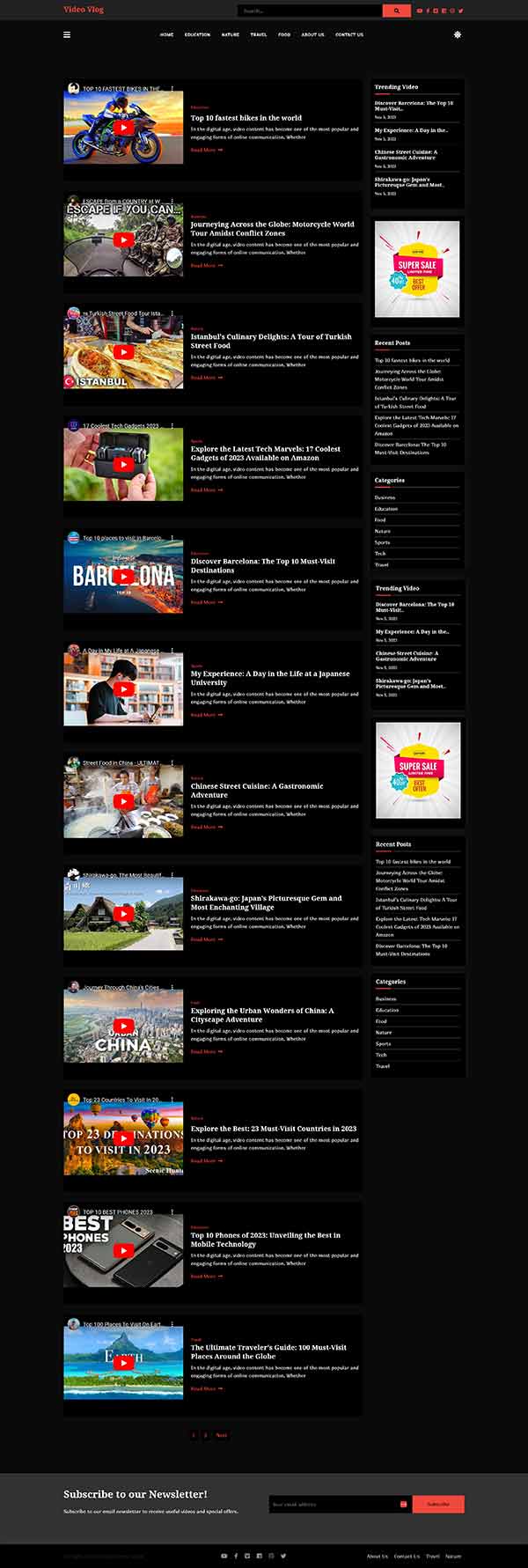 Video Vlog list style